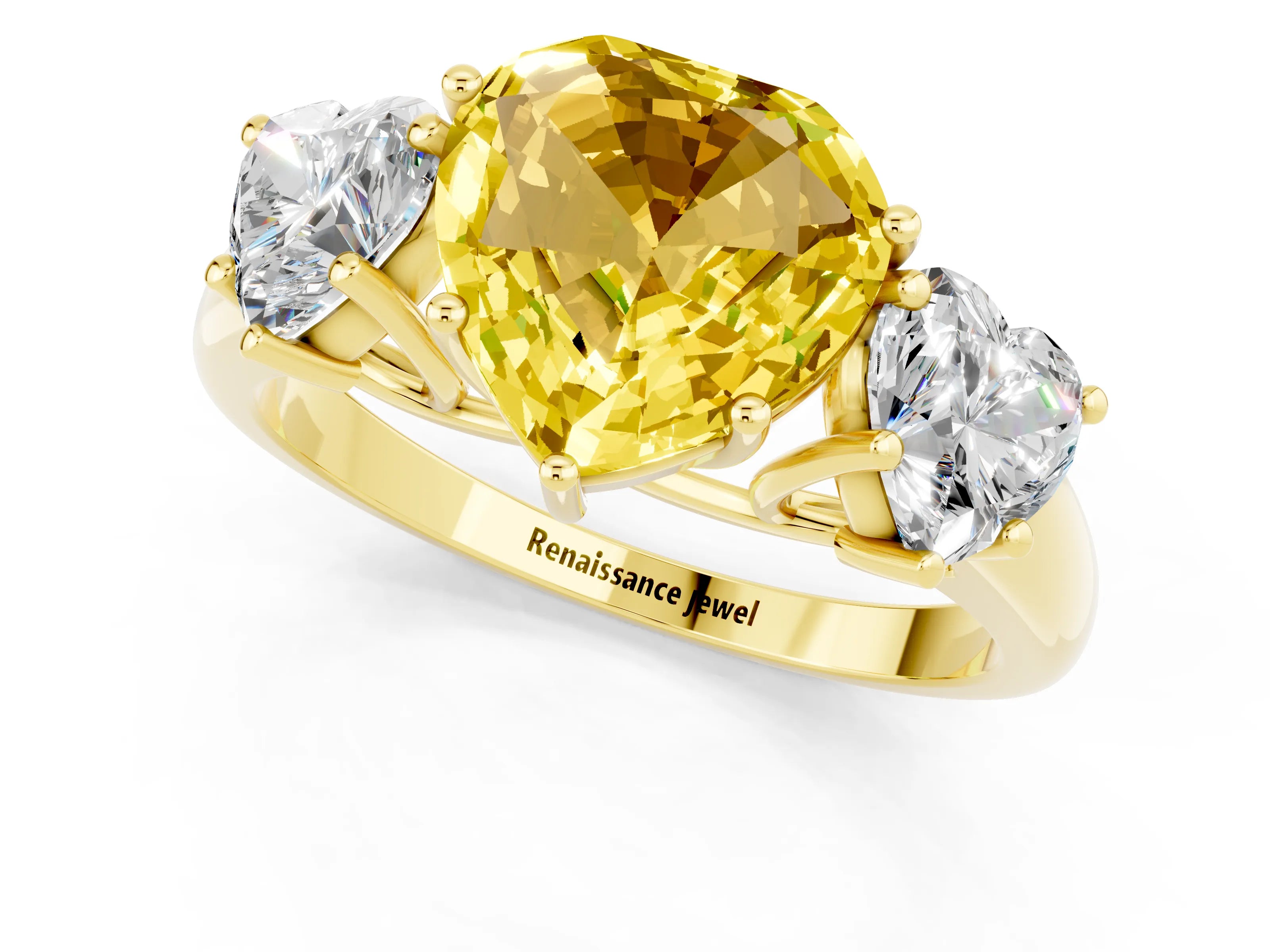 Yellow gold Three-Stone Heart Cut Yellow Sapphire Engagement Ring with Prong Setting_1