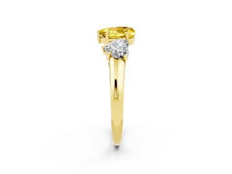 Yellow gold Three-Stone Heart Cut Yellow Sapphire Engagement Ring with Prong Setting_2
