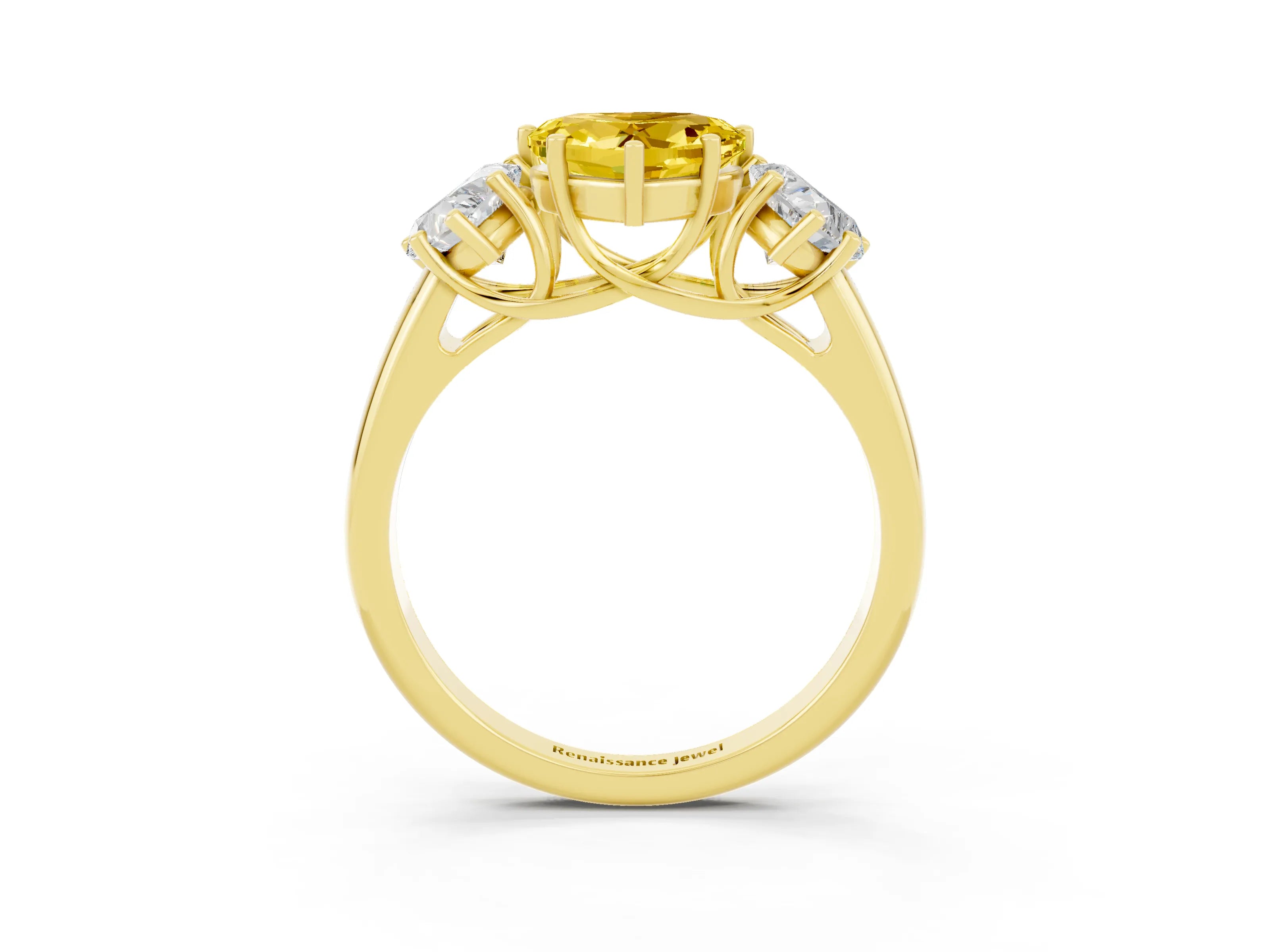 Yellow gold Three-Stone Heart Cut Yellow Sapphire Engagement Ring with Prong Setting_3