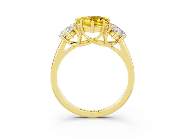 Yellow gold Three-Stone Heart Cut Yellow Sapphire Engagement Ring with Prong Setting