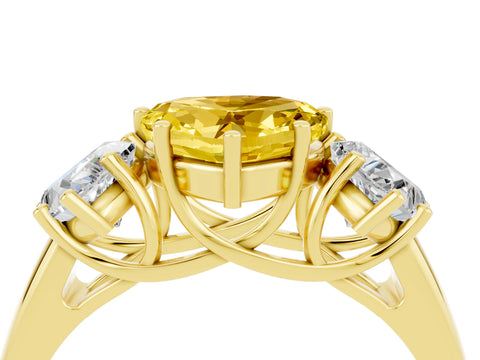 Yellow gold Three-Stone Heart Cut Yellow Sapphire Engagement Ring with Prong Setting_4