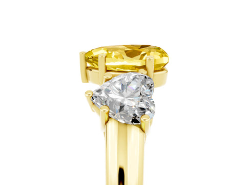 Yellow gold Three-Stone Heart Cut Yellow Sapphire Engagement Ring with Prong Setting_5