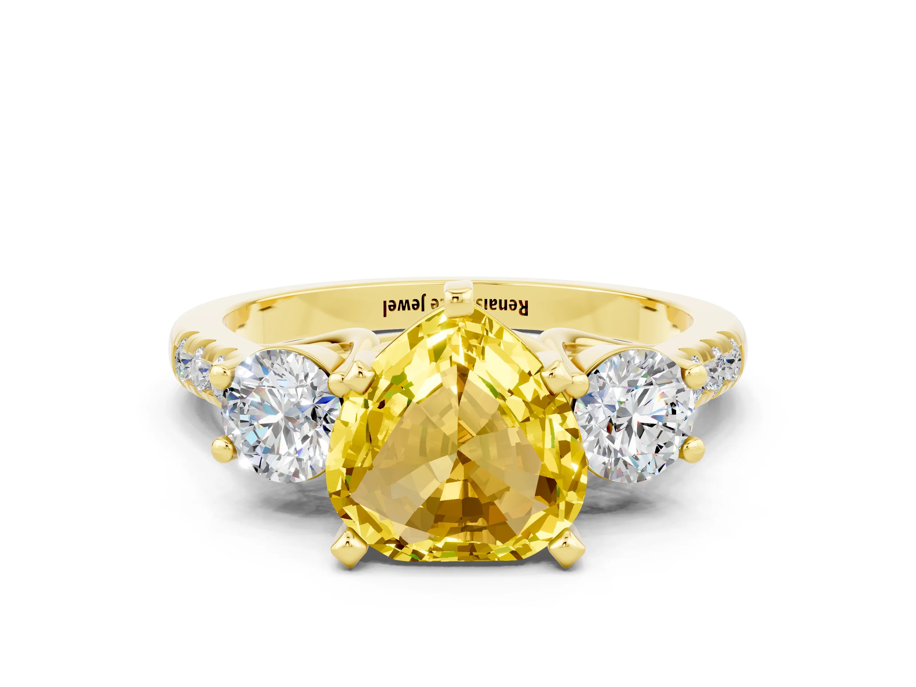 Yellow gold Three-Stone Heart Cut Yellow Sapphire Pavé Band with Four-Prong Setting_24