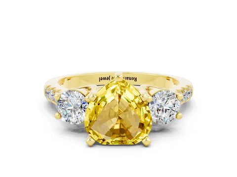 Yellow gold Three-Stone Heart Cut Yellow Sapphire Pavé Band with Four-Prong Setting_24