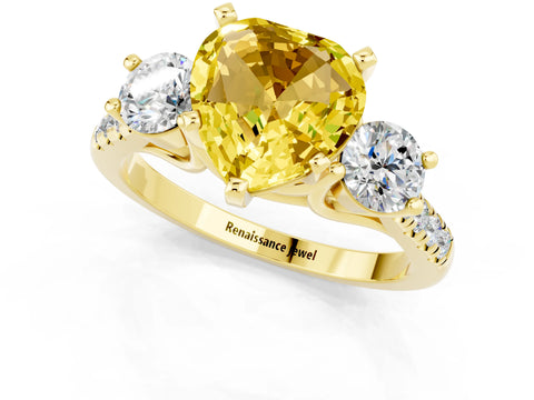 Yellow gold Three-Stone Heart Cut Yellow Sapphire Pavé Band with Four-Prong Setting_25