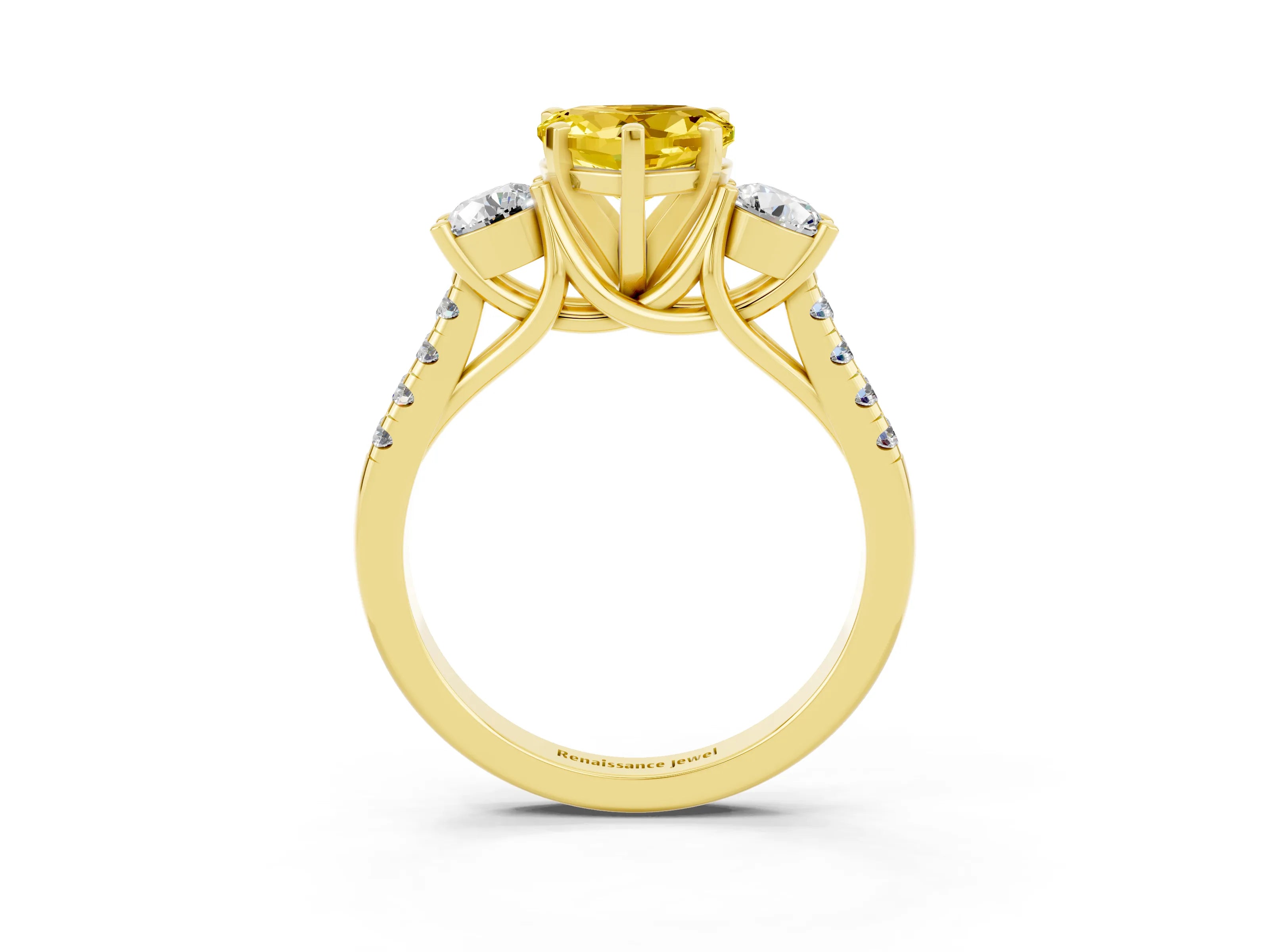 Yellow gold Three-Stone Heart Cut Yellow Sapphire Pavé Band with Four-Prong Setting_27
