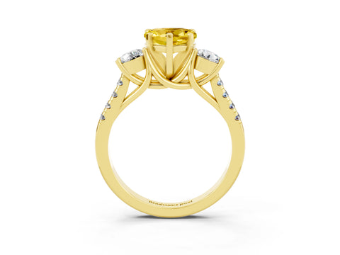 Yellow gold Three-Stone Heart Cut Yellow Sapphire Pavé Band with Four-Prong Setting_27