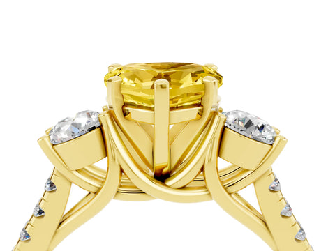 Yellow gold Three-Stone Heart Cut Yellow Sapphire Pavé Band with Four-Prong Setting_28