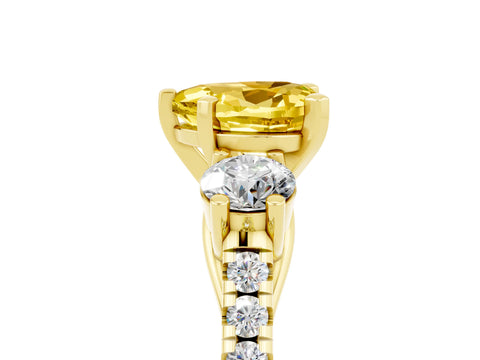 Yellow gold Three-Stone Heart Cut Yellow Sapphire Pavé Band with Four-Prong Setting_29
