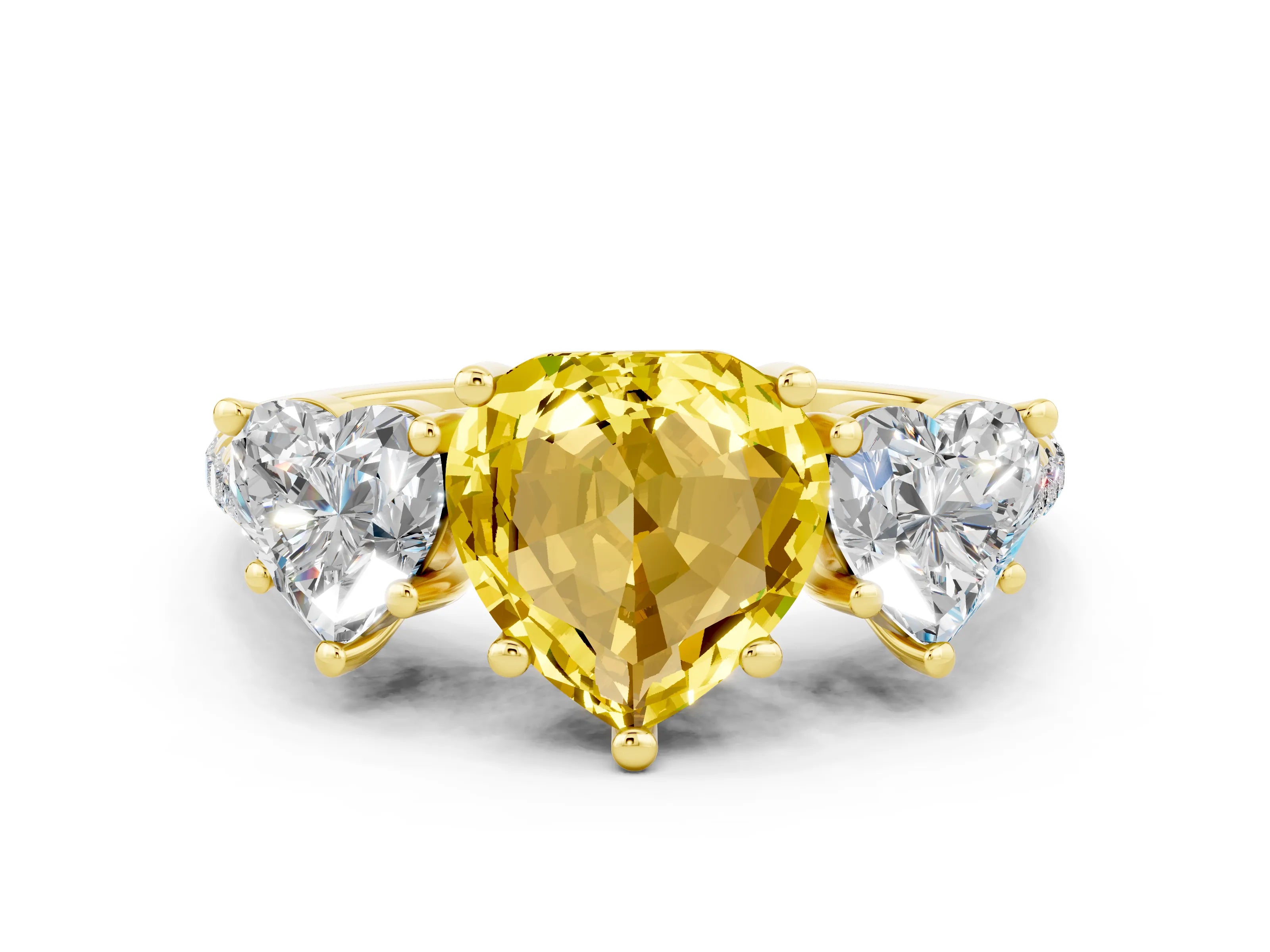 Yellow gold Three-Stone Heart Cut Yellow Sapphire Ring with Pavé Band and Prong Setting_36