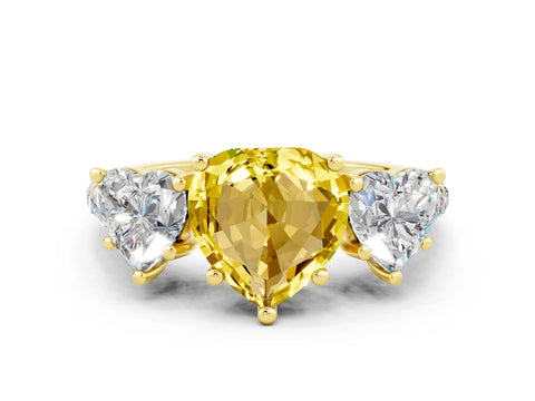 Yellow gold Three-Stone Heart Cut Yellow Sapphire Ring with Pavé Band and Prong Setting_36