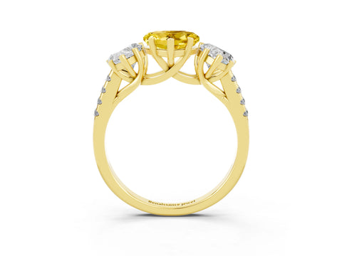 Yellow gold Three-Stone Heart Cut Yellow Sapphire Ring with Pavé Band and Prong Setting_39