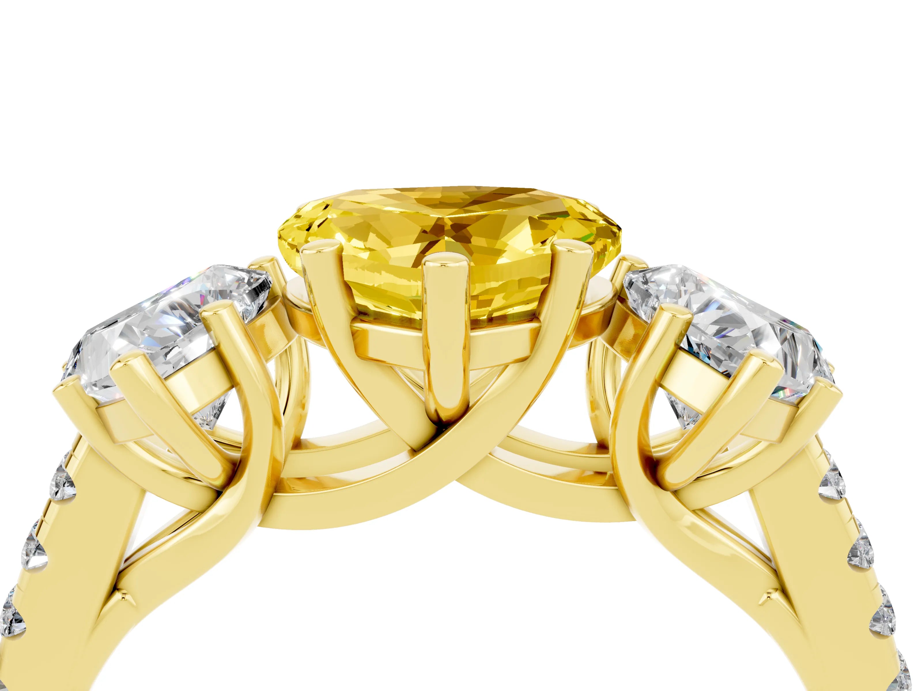Yellow gold Three-Stone Heart Cut Yellow Sapphire Ring with Pavé Band and Prong Setting_40
