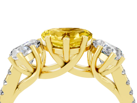 Yellow gold Three-Stone Heart Cut Yellow Sapphire Ring with Pavé Band and Prong Setting_40
