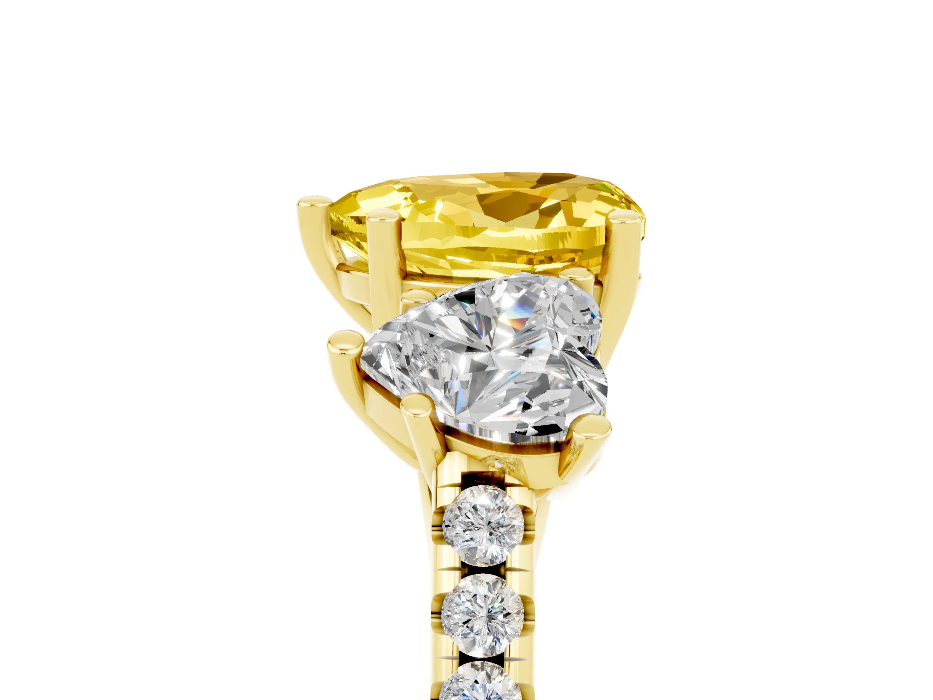 Yellow gold Three-Stone Heart Cut Yellow Sapphire Ring with Pavé Band and Prong Setting_41