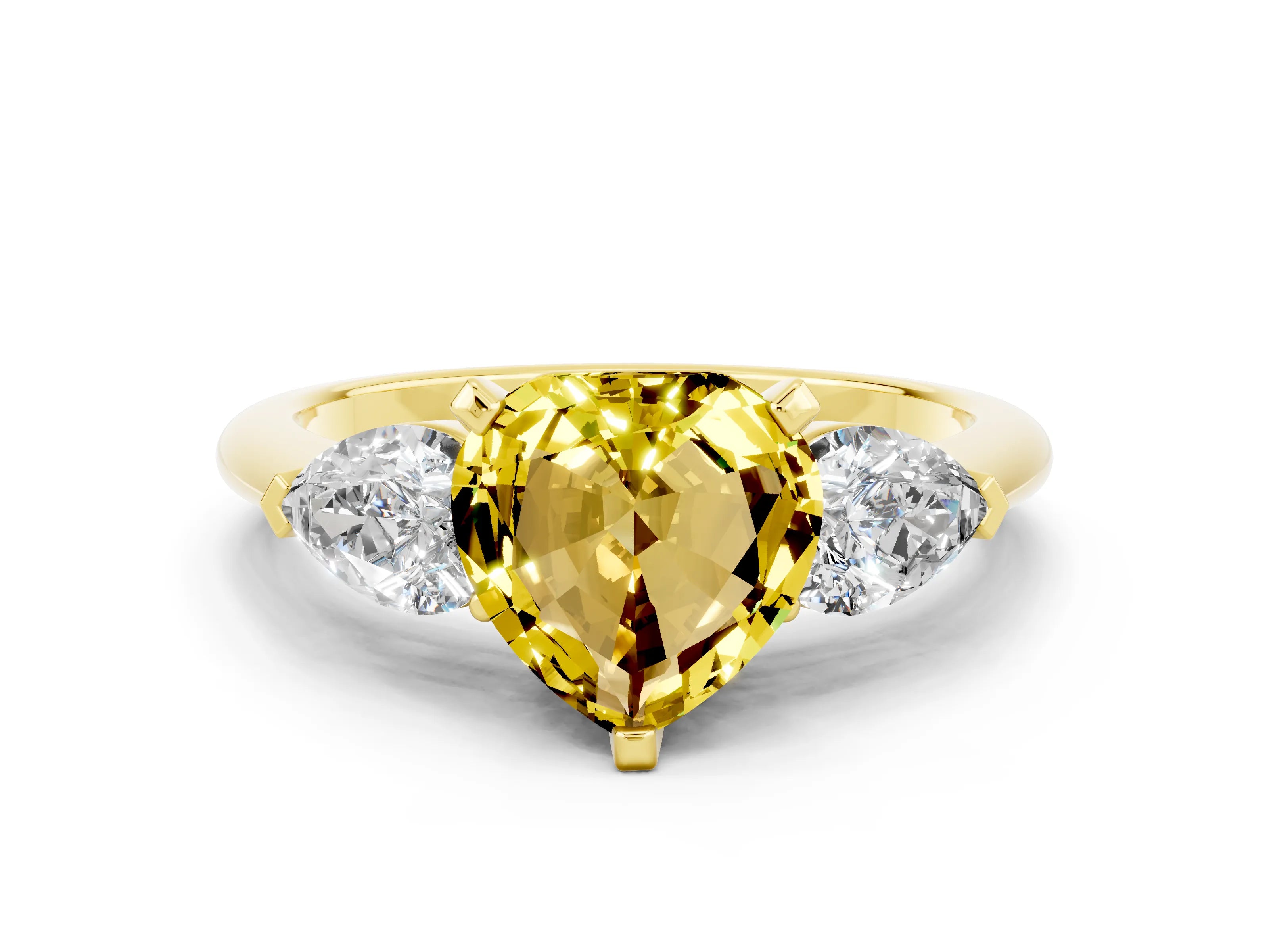 Yellow gold Three-Stone Heart Cut Yellow Sapphire Ring with Pear Side Stones and Four-Prong Setting_24