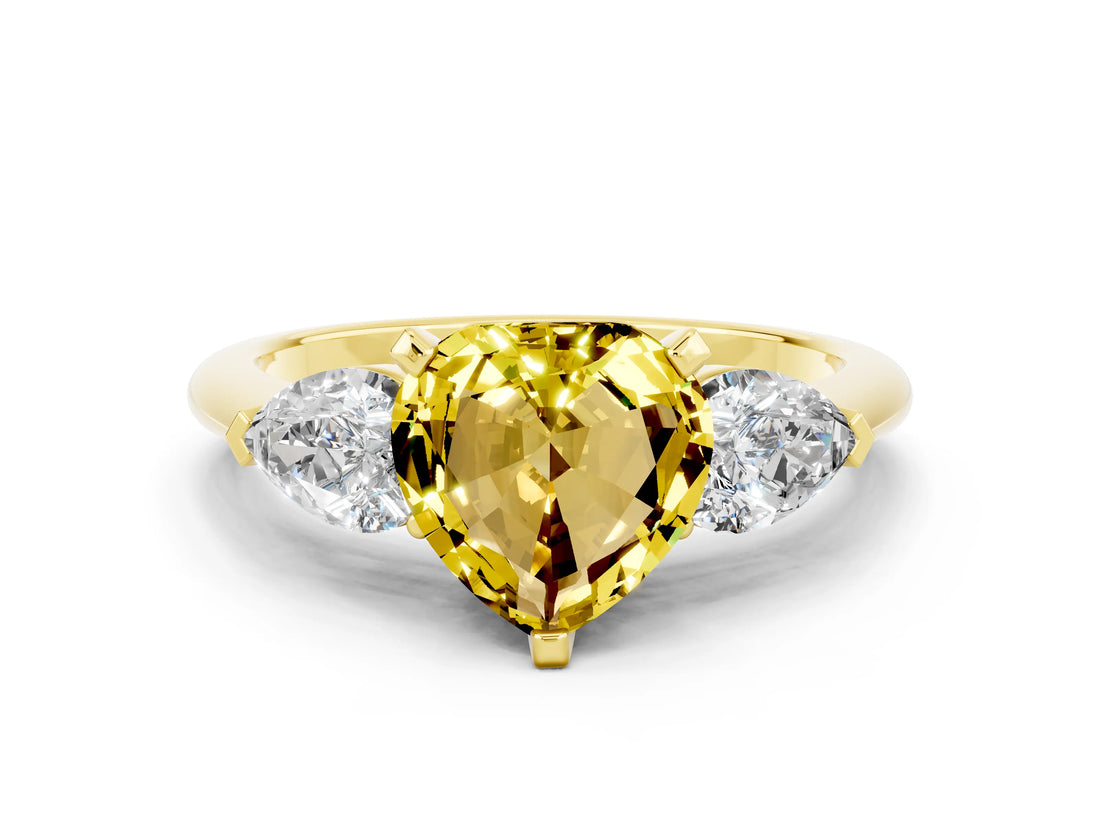 Yellow gold Three-Stone Heart Cut Yellow Sapphire Ring with Pear Side Stones and Four-Prong Setting_24