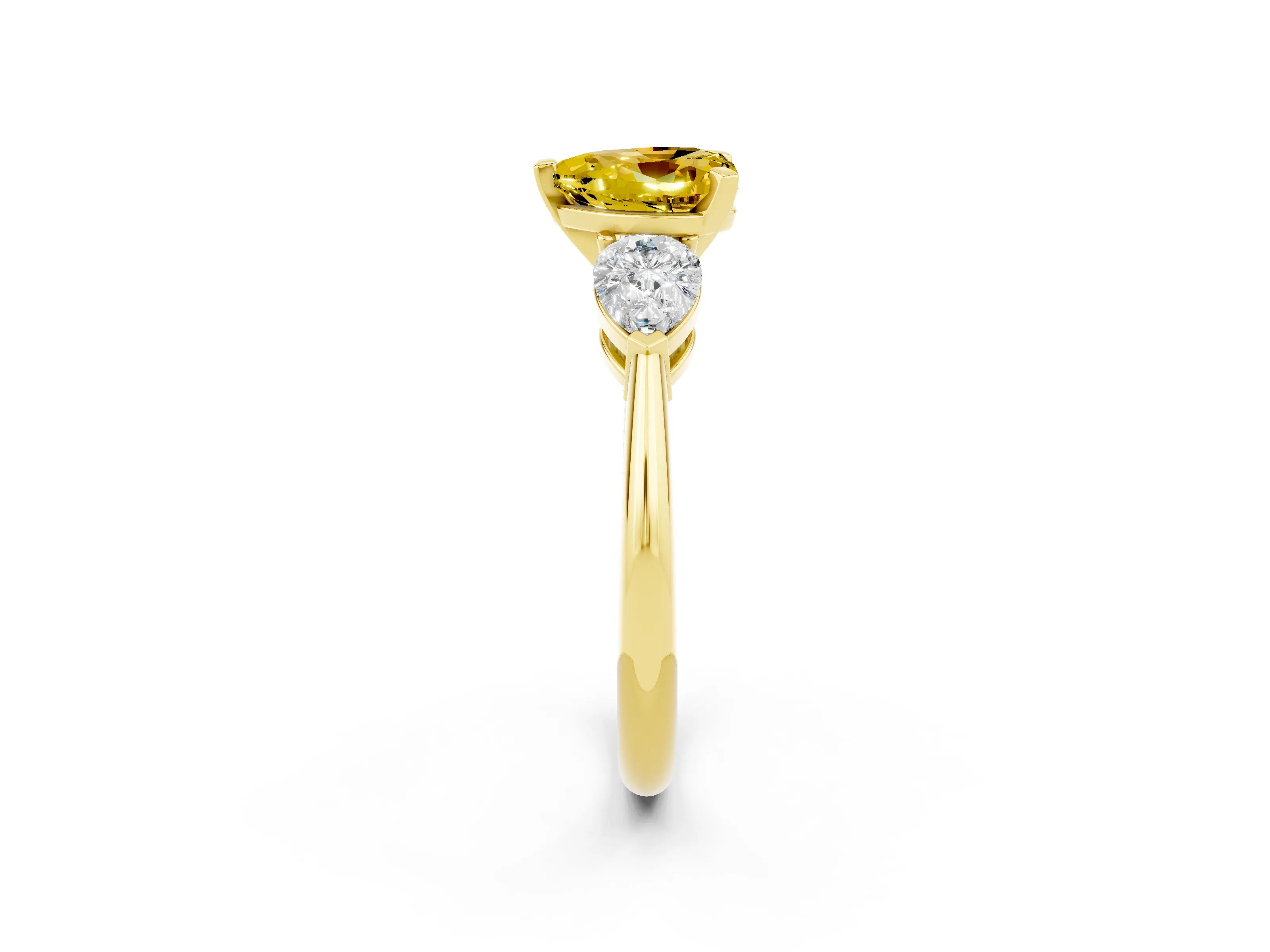 Yellow gold Three-Stone Heart Cut Yellow Sapphire Ring with Pear Side Stones and Four-Prong Setting_26
