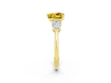 Yellow gold Three-Stone Heart Cut Yellow Sapphire Ring with Pear Side Stones and Four-Prong Setting_26