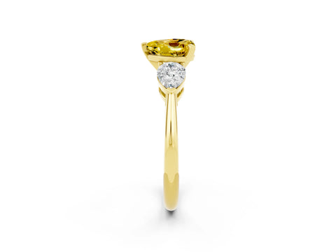 Yellow gold Three-Stone Heart Cut Yellow Sapphire Ring with Pear Side Stones and Four-Prong Setting_26