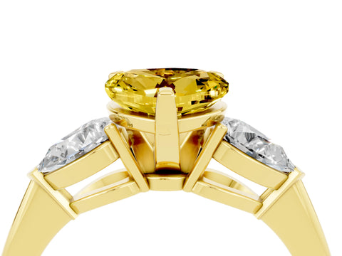 Yellow gold Three-Stone Heart Cut Yellow Sapphire Ring with Pear Side Stones and Four-Prong Setting_28