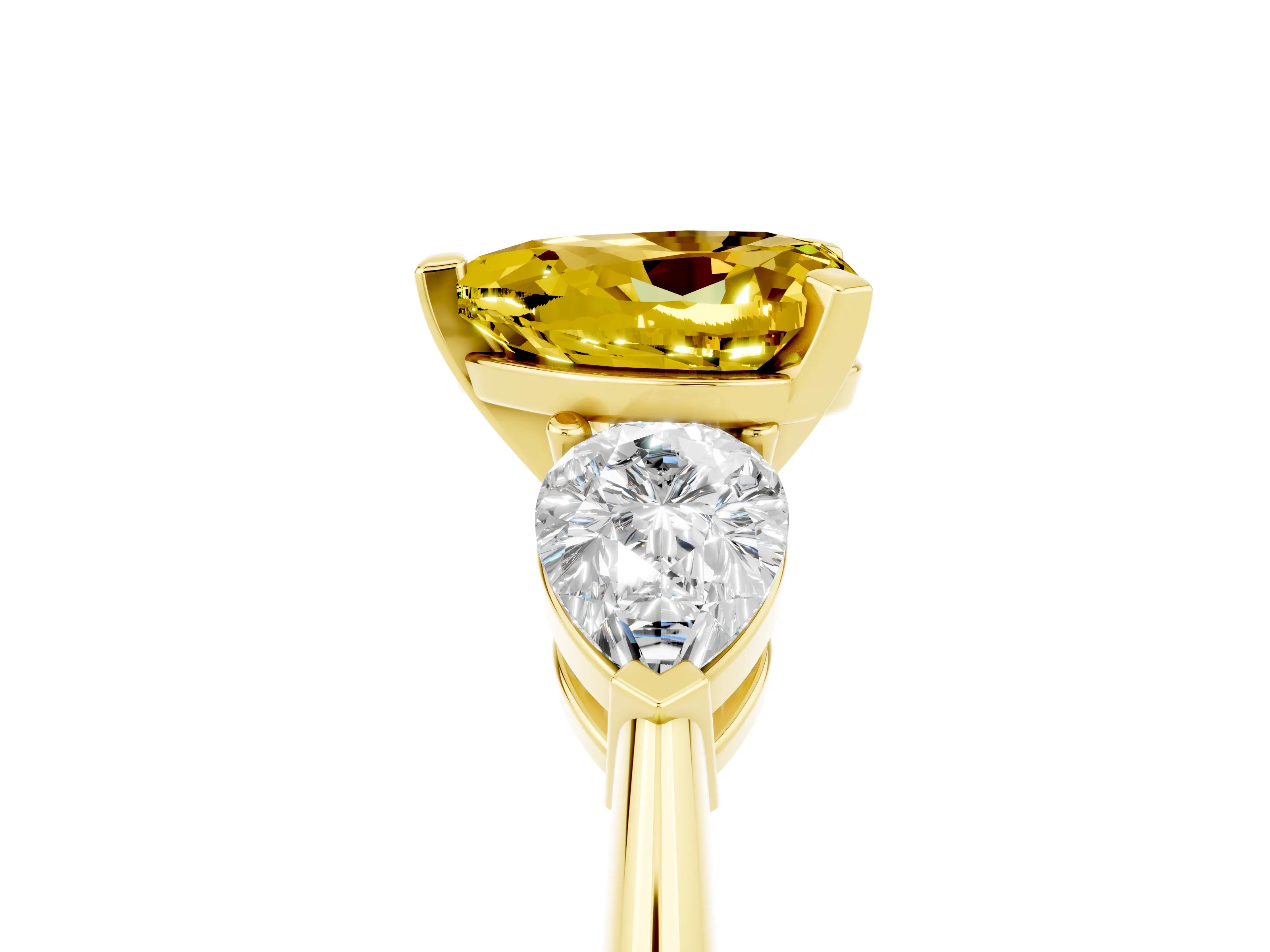 Yellow gold Three-Stone Heart Cut Yellow Sapphire Ring with Pear Side Stones and Four-Prong Setting_29