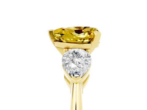 Yellow gold Three-Stone Heart Cut Yellow Sapphire Ring with Pear Side Stones and Four-Prong Setting_29