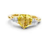 Yellow gold Three-Stone Heart Cut Yellow Sapphire Ring with Pear  Side Stones in Four-Prong Setting_12
