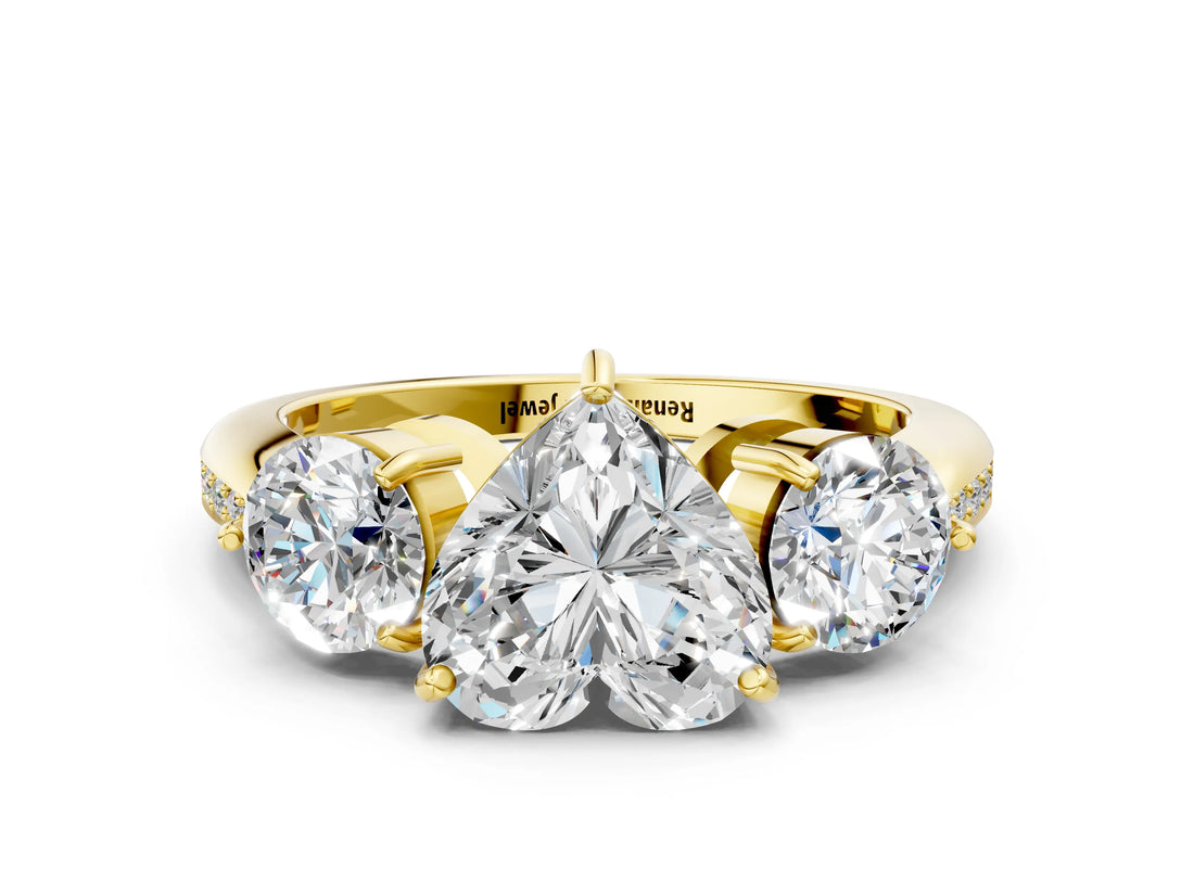 Yellow gold Three-Stone Heart Diamond Channel Set Engagement Ring with Prong Setting_15