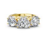 Yellow gold Three-Stone Heart Diamond Engagement Ring with Prong Setting on a Classic Band_11