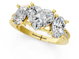 Yellow gold Three-Stone Heart Diamond Milgrain Pave Band with Prong Setting 1