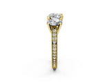 Yellow gold Three-Stone Heart Diamond Milgrain Pave Band with Prong Setting 2