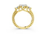 Yellow gold Three-Stone Heart Diamond Milgrain Pave Band with Prong Setting 3