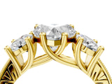 Yellow gold Three-Stone Heart Diamond Milgrain Pave Band with Prong Setting 4