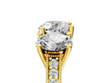 Yellow gold Three-Stone Heart Diamond Milgrain Pave Band with Prong Setting 5
