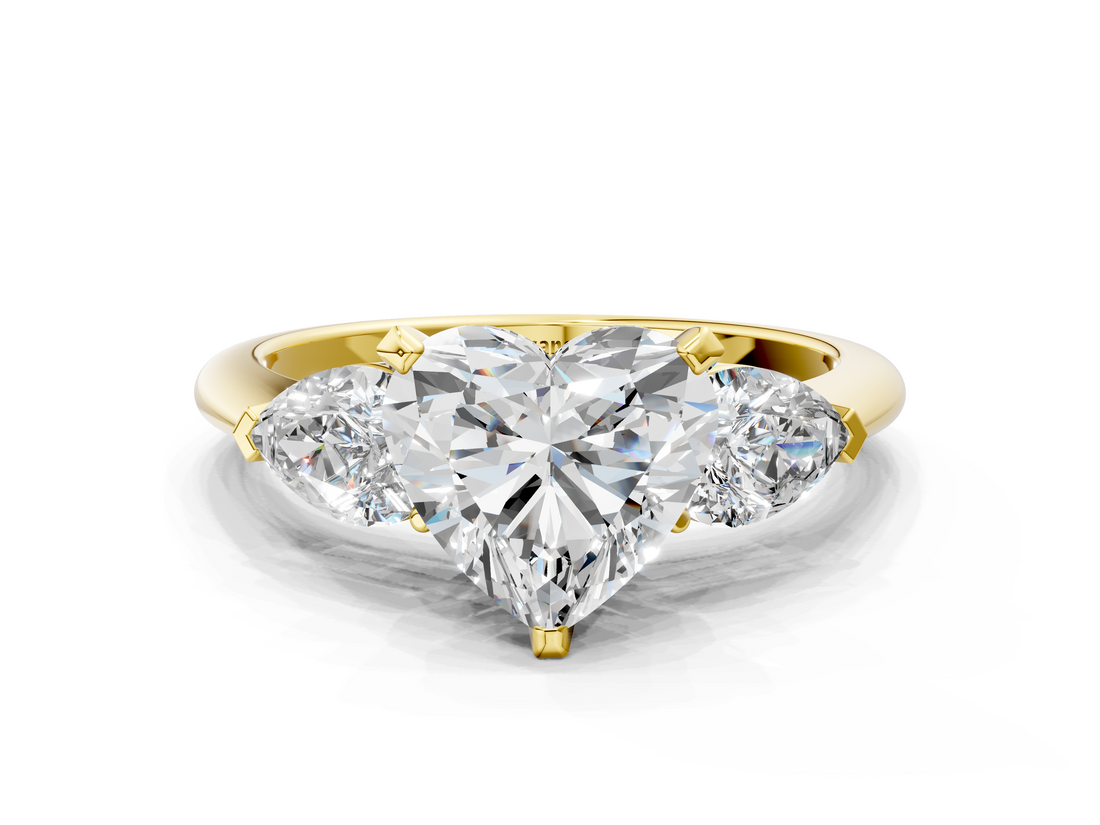 Yellow gold Three-Stone Heart Diamond Ring with Pear Side Stones in Four-Prong Setting_61