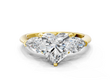 Yellow gold Three-Stone Heart Diamond Ring with Pear Side Stones in Four-Prong Setting_61