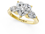 Yellow gold Three-Stone Heart Diamond Ring with Pear Side Stones in Four-Prong Setting_62