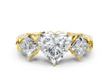 Yellow gold Three-Stone Heart and Princess Cut Diamond Ring with Channel Band and Four-Prong Setting_16
