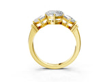 Yellow gold Three-Stone Heart and Princess Cut Diamond Ring with Channel Band and Four-Prong Setting_19
