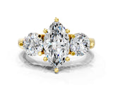 Yellow gold Three-Stone Marquise Brilliant Cut Solitaire Ring with Prong Setting on a Classic Band
