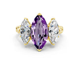 Yellow gold Three-Stone Marquise Cut Amethyst Braided Band Ring with Four-Prong Setting_12