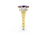 Yellow gold Three-Stone Marquise Cut Amethyst Braided Band Ring with Four-Prong Setting_14