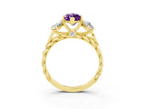 Yellow gold Three-Stone Marquise Cut Amethyst Braided Band Ring with Four-Prong Setting_15