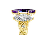 Yellow gold Three-Stone Marquise Cut Amethyst Braided Band Ring with Four-Prong Setting_17