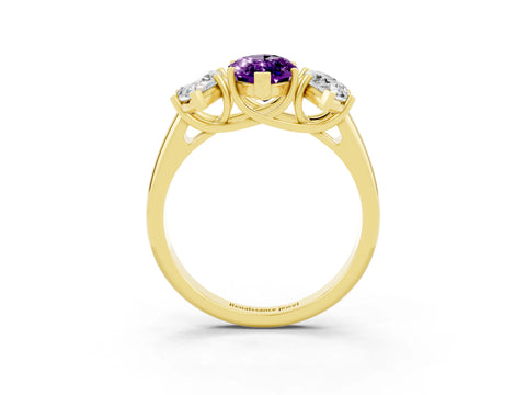 Yellow gold Three-Stone Marquise Cut Amethyst Engagement Ring with Prong Setting_3