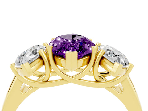 Yellow gold Three-Stone Marquise Cut Amethyst Engagement Ring with Prong Setting_4