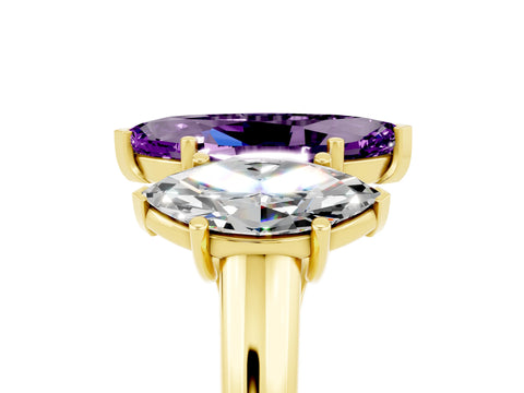 Yellow gold Three-Stone Marquise Cut Amethyst Engagement Ring with Prong Setting_5