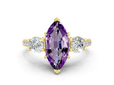 Yellow gold Three-Stone Marquise Cut Amethyst Pavé Band with Four-Prong Setting