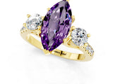 Yellow gold Three-Stone Marquise Cut Amethyst Pavé Band with Four-Prong Setting_1